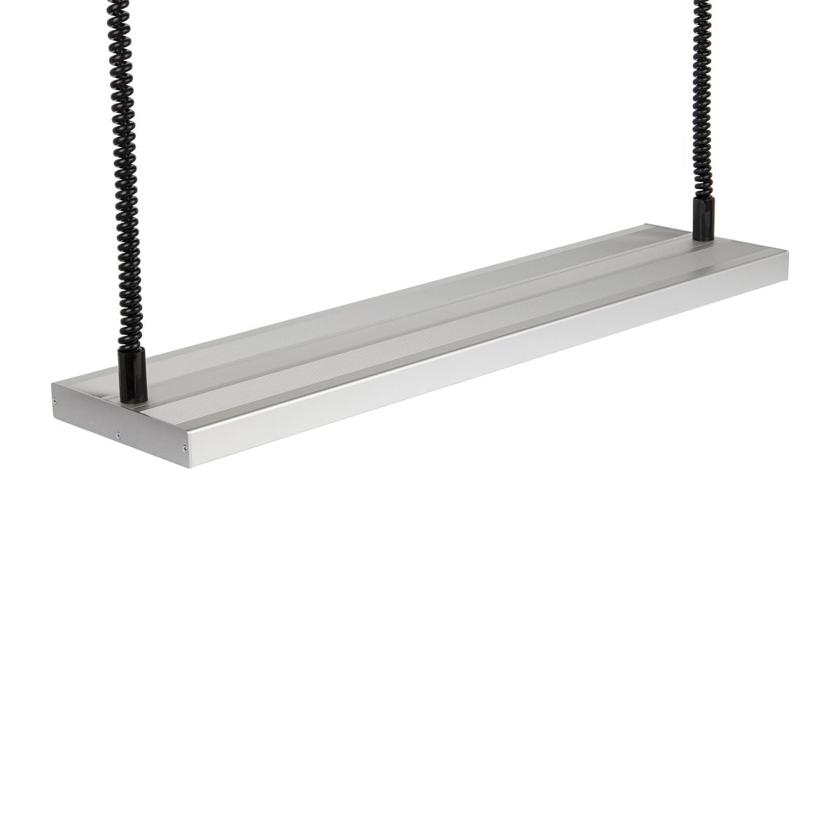 Rechteckige LED Pendelleuchte Special Line P72 mit zwei schwarzen Aufhängungen.