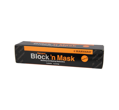 Harvard Block'n Mask 3g Spritze in schwarzer Verpackung mit orangen Akzenten.