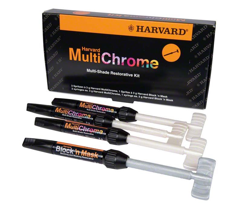 Harvard MultiChrome Restaurations-Kit mit Spritzen und Block It Mask.
