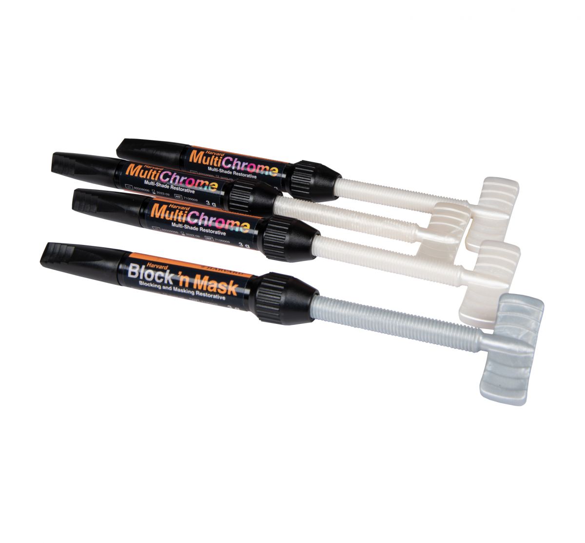 Harvard MultiChrome Kit mit vier Spritzen und Block It Mask Applikatoren.