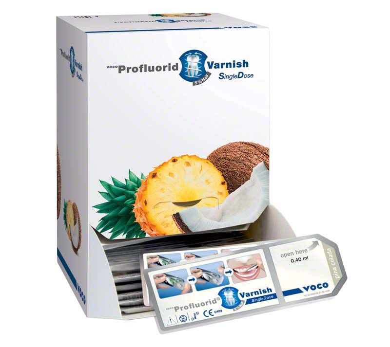 VOCO Profluorid® Varnish SD, Pina Colada, Verpackung mit Einzelportionen.