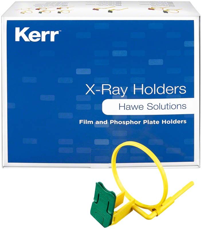 Röntgenfilmhalter Endo-Bite™ anterior 4er vor blauer Verpackung.