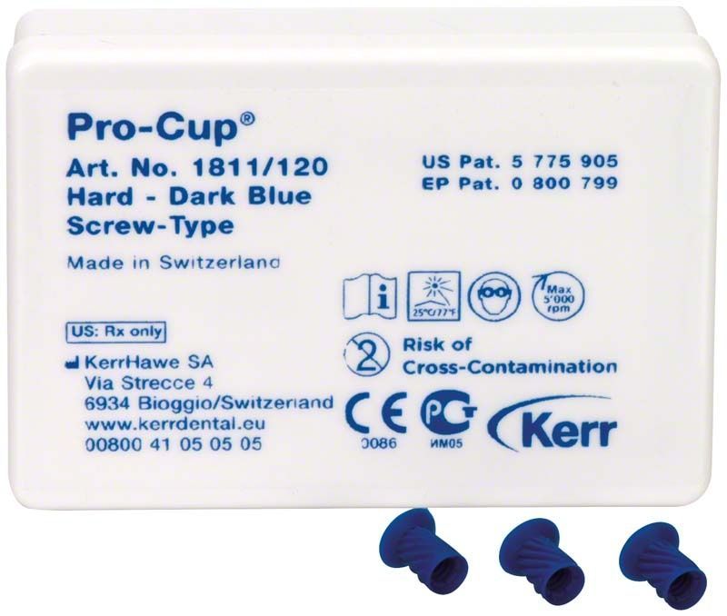 Pro-Cup® Polierkelche, dunkelblau, Schraubtyp-Verpackung mit drei Polierkelchen.