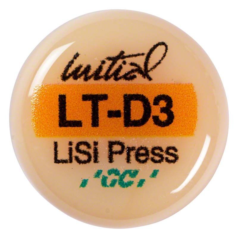 Runde Keramikscheibe mit Aufschrift "Initial LT-D3 LiSi Press".