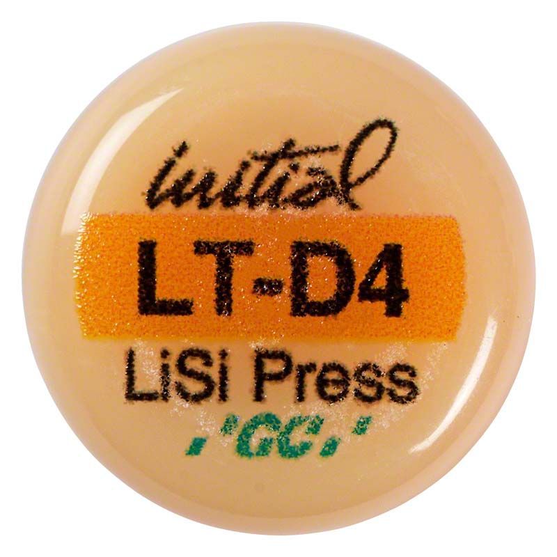 GC Initial LiSi Press LT D4 Zahnersatzmaterial in runder Form.