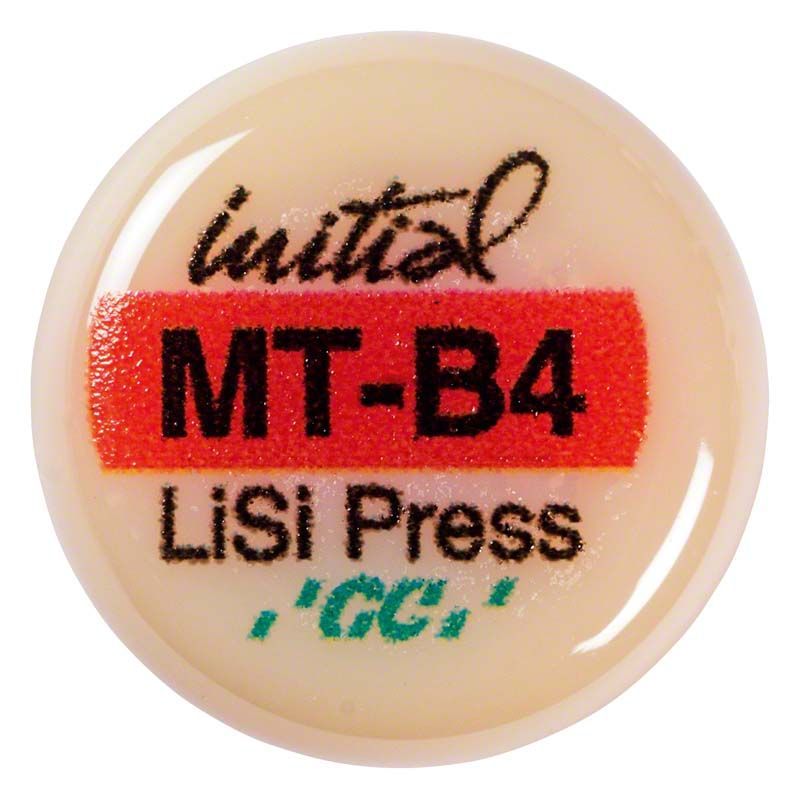 Keramikkappe mit Aufschrift "Initial MT B4 LiSi Press GC".
