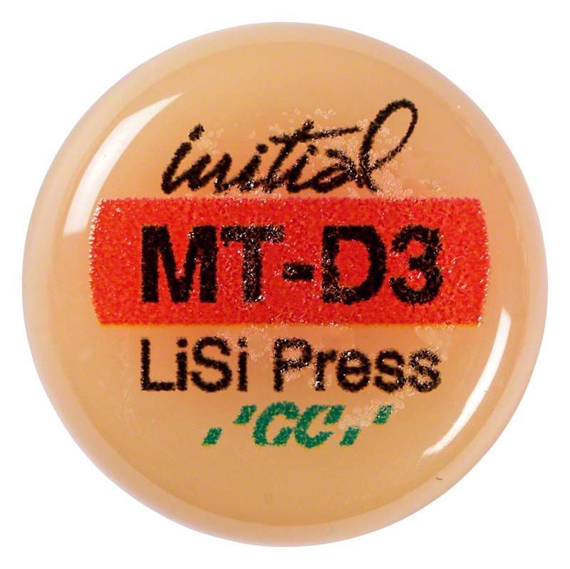 Runde Produktverpackung mit Aufschrift "GC Initial LiSi Press MT D3".
