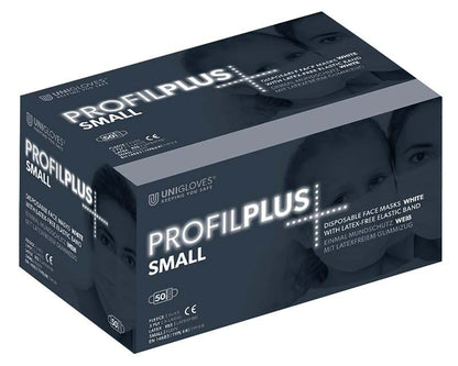 PROFIL PLUS Mundschutz-Verpackung mit Fokus auf Produktinformationen und Markenlogo.