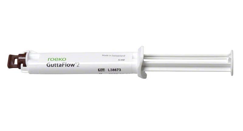 Nahaufnahme der ROEKO GuttaFlow® 2 Spritze ohne Silber, 5 ml.