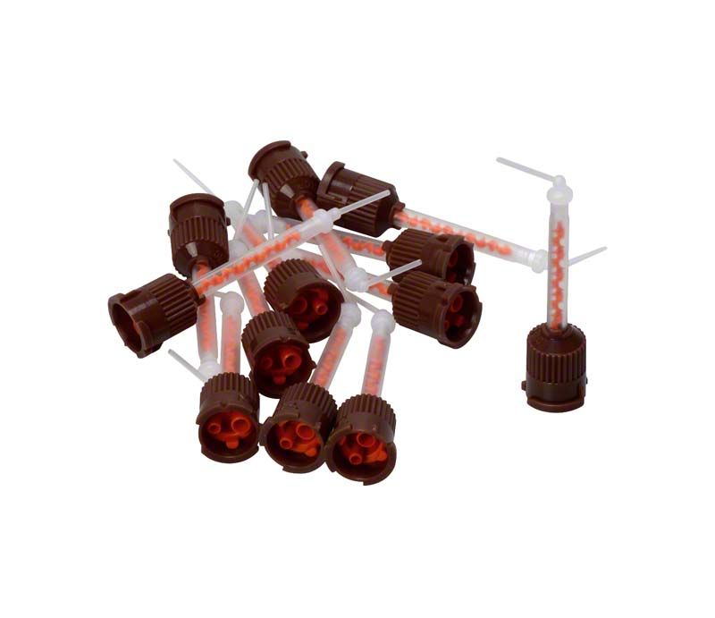 Braune Verschlusskappen mit integrierten Mischkanülen für ROEKO GuttaFlow® 2 Set.