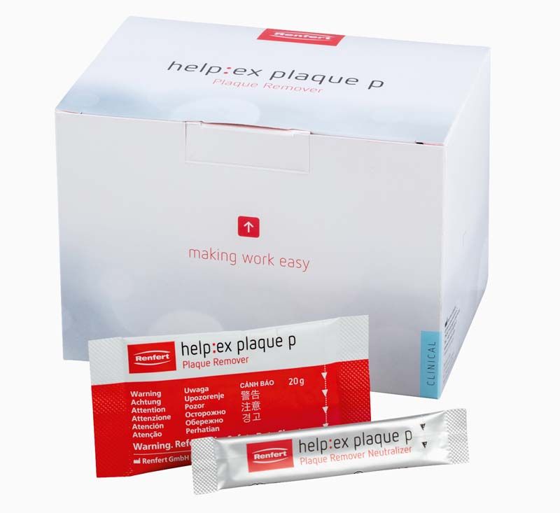 Prothesenreiniger help ex plaque p Verpackung mit Pulver und Warnhinweisen.