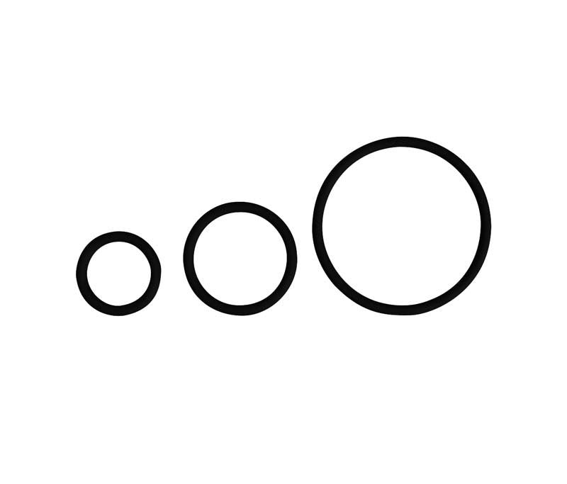 Vista-Tec LupOn O-Ring in drei verschiedenen Größen auf weißem Hintergrund.