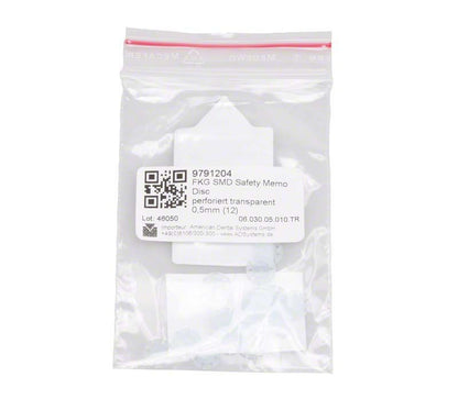 FKG Safety Memo Discs in durchsichtiger Verpackung mit QR-Code und Produktinformationen.