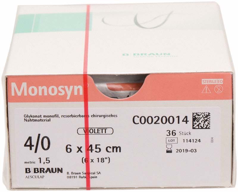 Monosyn® 6x0,45m 4/0 Nahtmaterial in violetter Verpackung