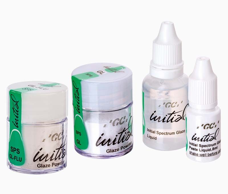 Initial™ Spectrum Glaze GL-Fluo Flasche 10g mit grünem Etikett und Verschluss.