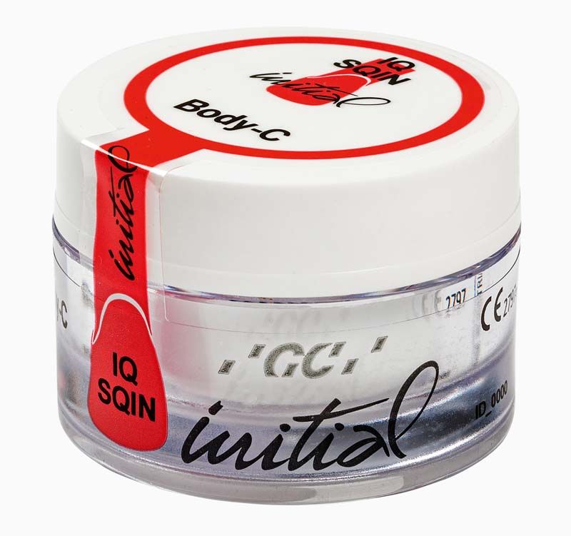 GC Initial IQ SQIN Powder Dent Body-C Dose mit rotem und weißem Deckel.