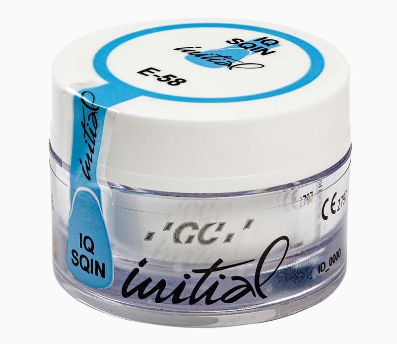 GC Initial IQ SQIN Pulver Emaille E-58 Dose mit blauem Deckel.