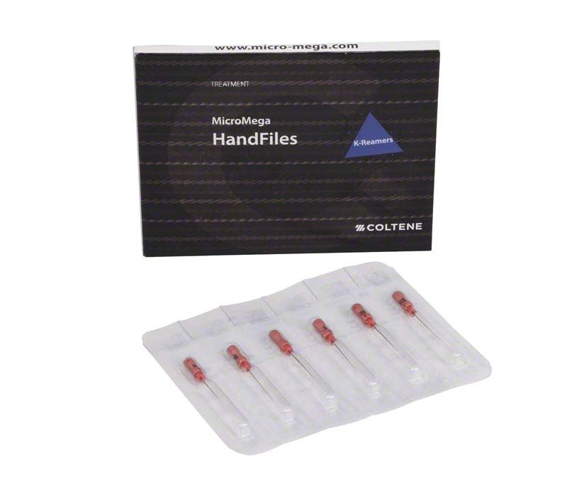 Sterile Edelstahl-Handfeilen B6 K-Reamers 21mm in Verpackung.