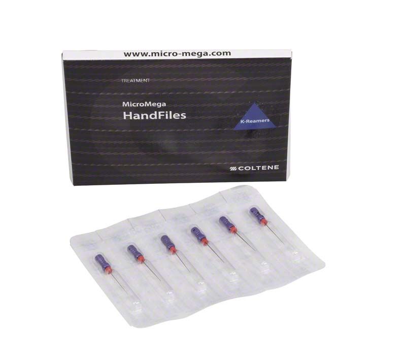 Sterile Edelstahl-Handfeilen B6 K-Reamers 21mm Gr. 010 in Verpackung.