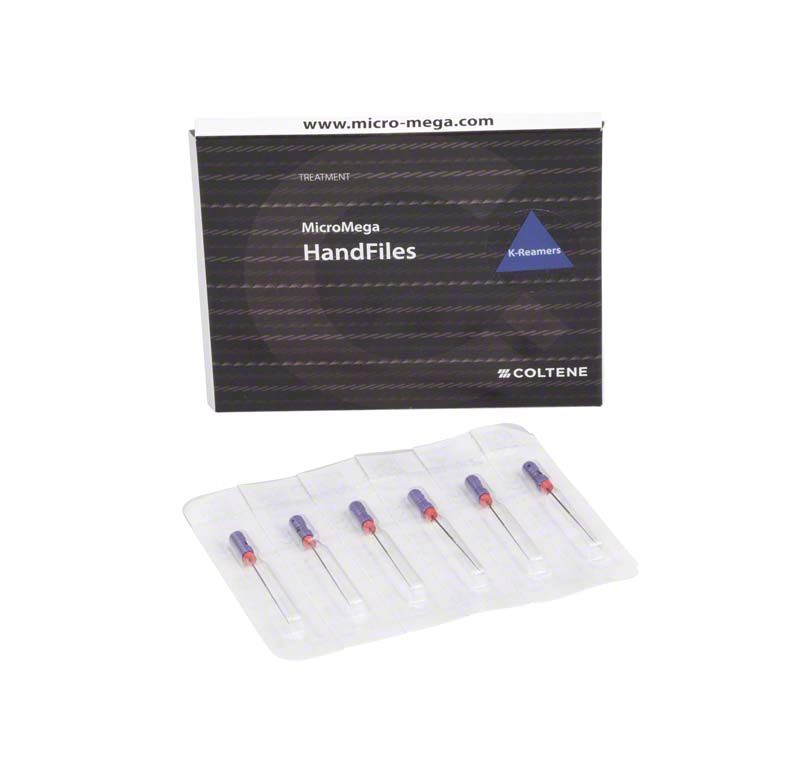 Sterile Edelstahl-Handfeilen B6 K-Reamers 31mm Gr. 010 in Blisterverpackung.