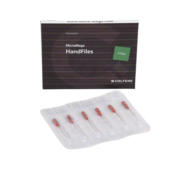 Hochwertige sterile Edelstahl-Handfeilen B6 K-Files 25mm Gr. 006 in Verpackung.