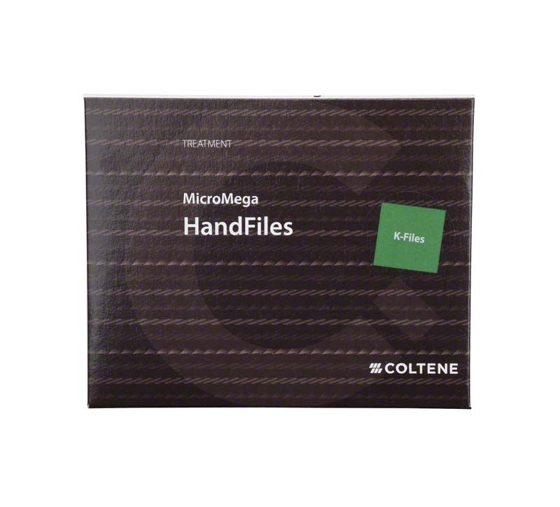 Hochwertige sterile Edelstahl-Handfeilen B6 K-Files 25mm Gr. 006 in Verpackung.