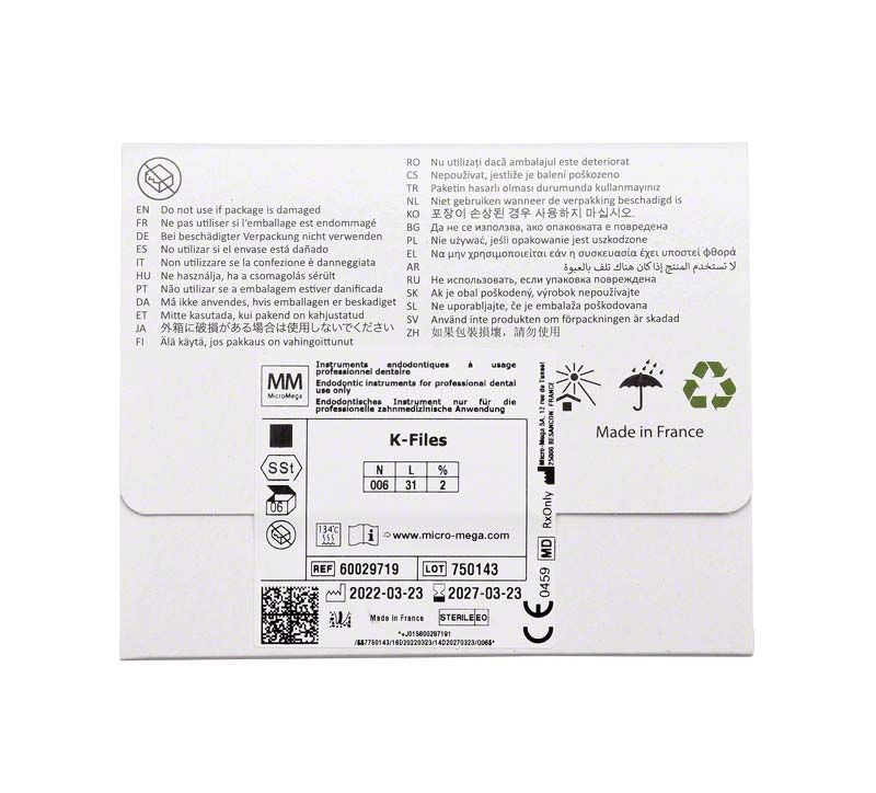 Rückseite der K-Files-Verpackung mit Produktinformationen und Symbolen.