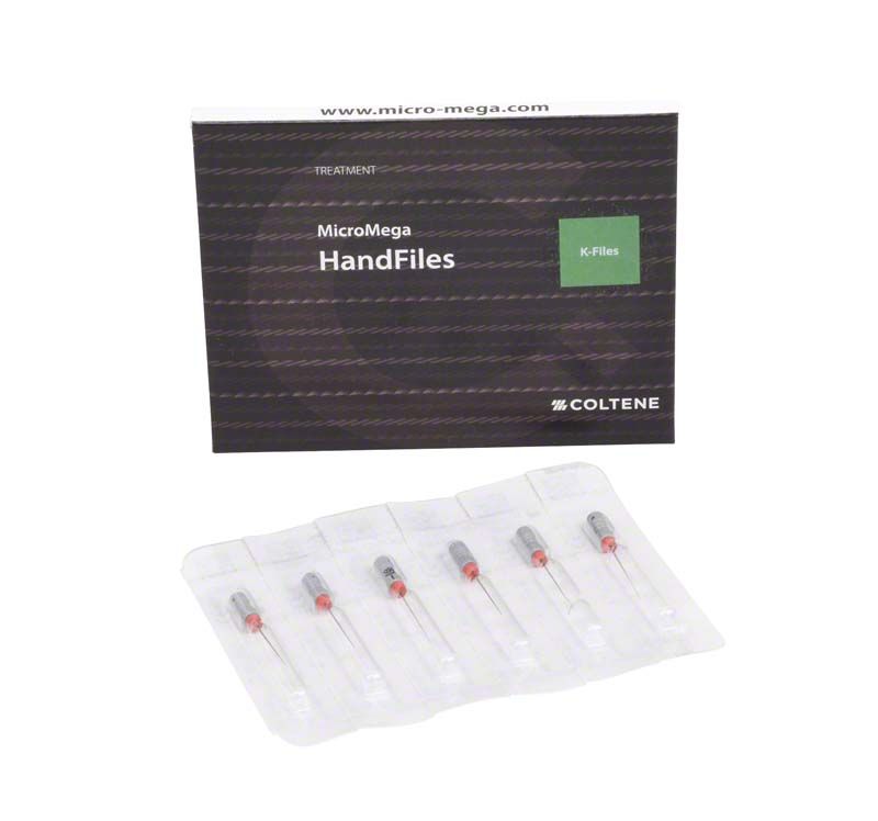 Sterile Handfeilen MicroMega K-Files 21mm in Verpackung.