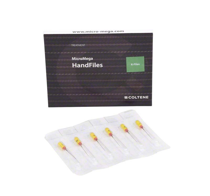 Sterile Handfeilen B6 K-Files 25mm Gr. 020 in Verpackung.