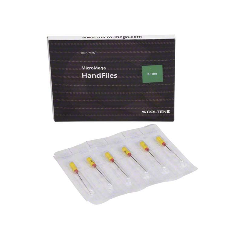 Hochwertige sterile Handfeilen B6 K-Files 31mm Gr. 020 in Verpackung.