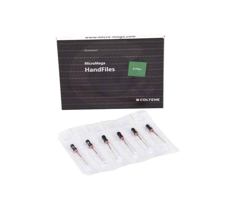 Sterile Edelstahl-Handfeilen B6 K-Files 31mm Gr. 040 in Verpackung.