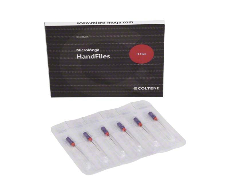 Sterile Edelstahl-Handfeilen MicroMega Coltene B6 H-Feilen 21mm Gr. 010 in Verpackung.