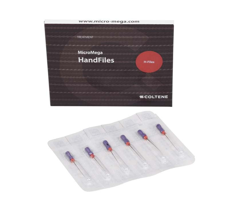 Sterile MicroMega Handfeilen 25mm Gr. 010 in Verpackung.