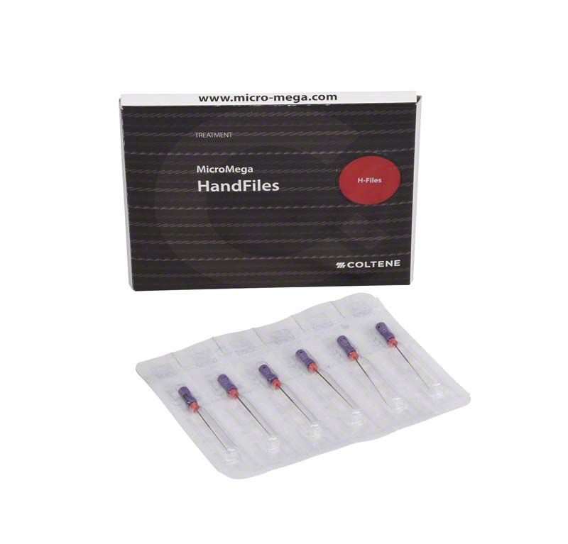 Sterile Micro Mega Handfeilen aus Edelstahl in Einzelverpackung.