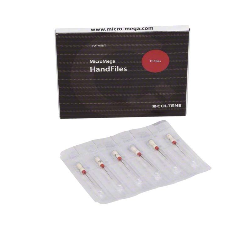 Sterile Handfeilen H-Feilen 21mm Gr. 015 in Verpackung von MicroMega Coltene.