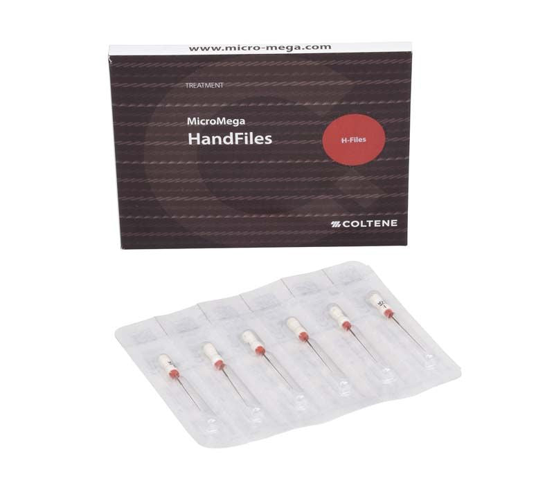 MicroMega H-Feilen 25mm Gr. 015 in Blisterverpackung vor Produktverpackung.