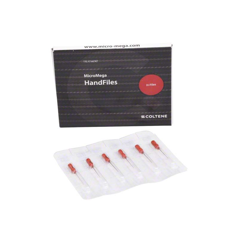 Sterile MicroMega Handfeilen H-Feilen aus Edelstahl, 21mm Gr. 025 Verpackung.
