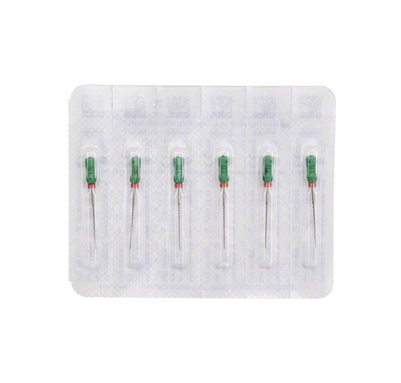 Sterile MicroMega H-Feilen 25mm Gr. 035 in Blisterpackung mit grünen Griffen.