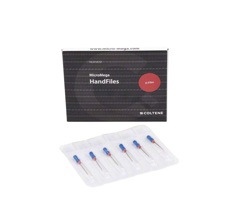 Sterile Handfeilen aus Edelstahl von MicroMega Coltene in Verpackung.