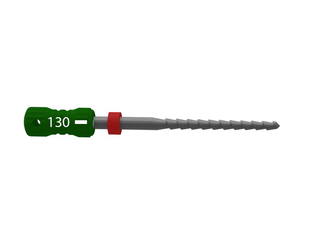 Sterile Edelstahl-Handfeile B6 H-Feilen 31mm Gr. 130 mit grünem Griff.