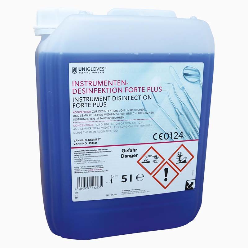 Instrumentendesinfektion Forte PLUS Kanister 5 Liter mit Produktetikett.
