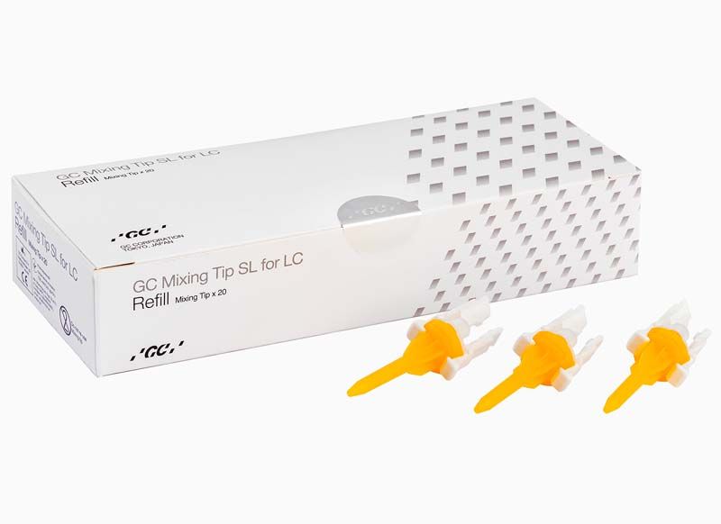 GC Anmischkanülen SL für LC neben Produktverpackung.