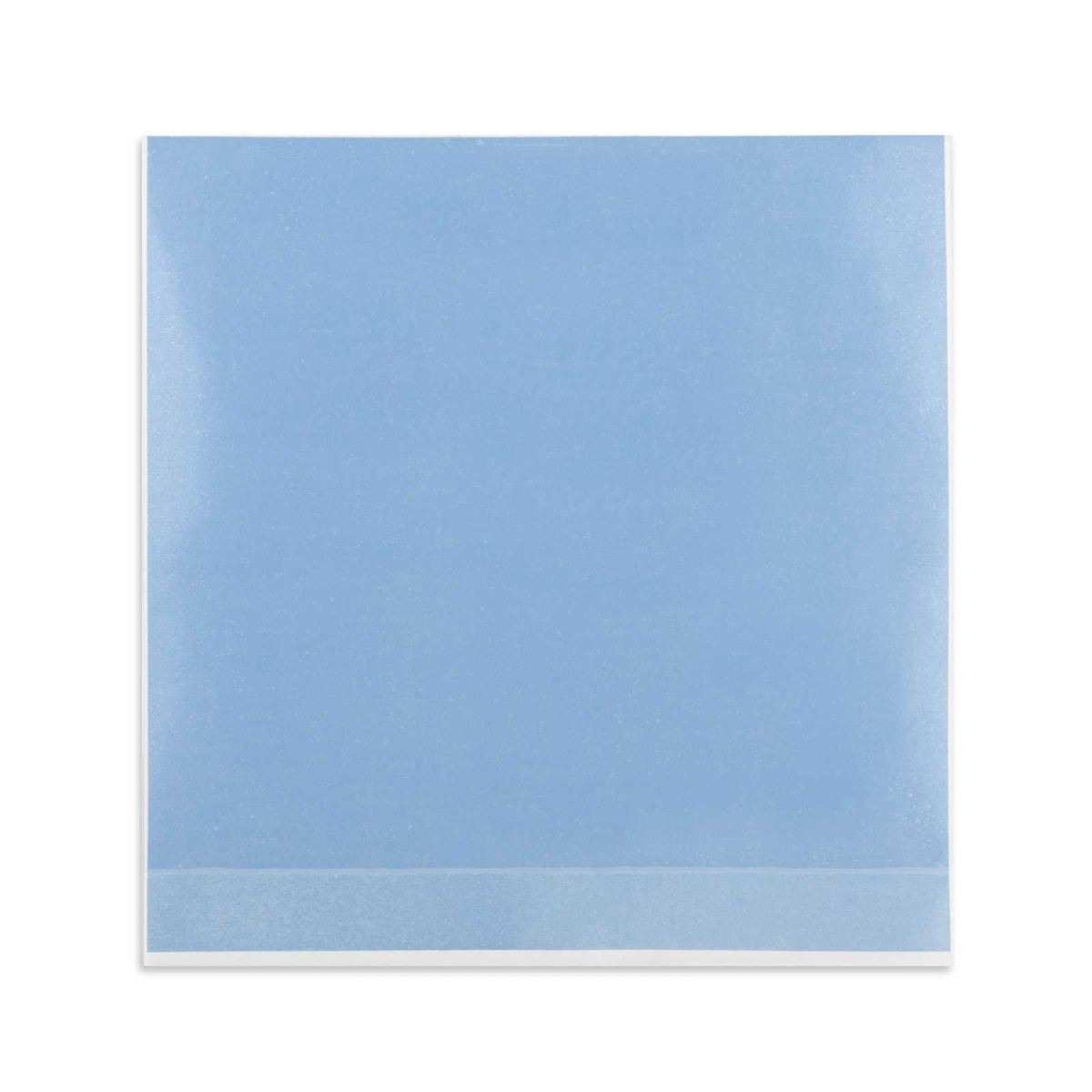 Selbstklebende Schutzfolie 20x20cm, transparente Folie auf weißem Hintergrund.