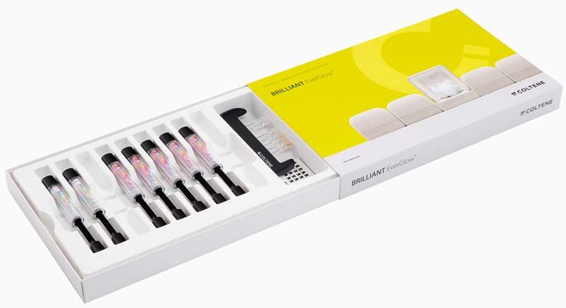BRILLIANT EverGlow™ Extention Kit Spritzen in offener Verpackung mit sechs Spritzen.