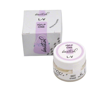 GC Initial IQ LP ONE Enamel Effekt Shade V Verpackung und Tiegel.