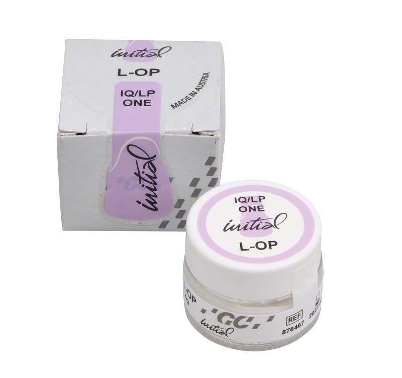 GC Initial IQ LP ONE Zahnschmelz-Effekt Shade O, Opal L-OP Verpackung und Dose.