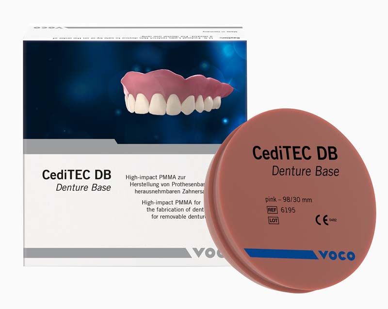 CediTEC DB Prothesenbasis-Scheibe in rosa, 30 mm Durchmesser, mit Verpackung.