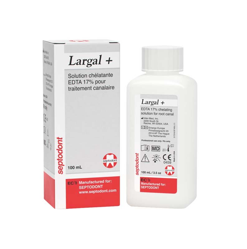 Largal+ Flasche 100ml mit Verpackung und Etikettendetails.