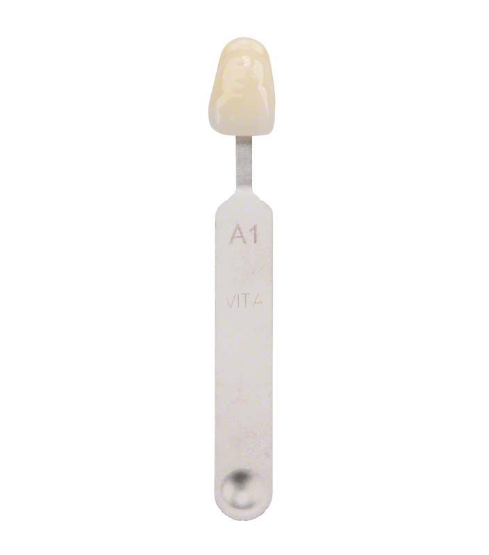 VITA classical Farbmusterstäbchen A1 mit ergonomischem Griff und Farbbezeichnung.