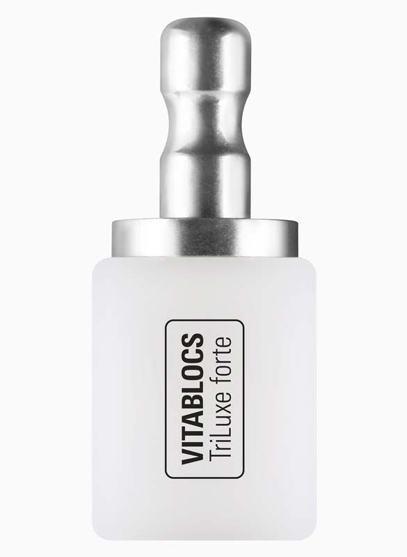 VITABLOCS TriLuxe forte Zahnblock in weißer Halterung.